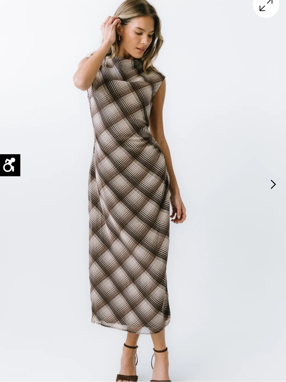 bohme Brown Plaid Cowl Neck Maxi Dress